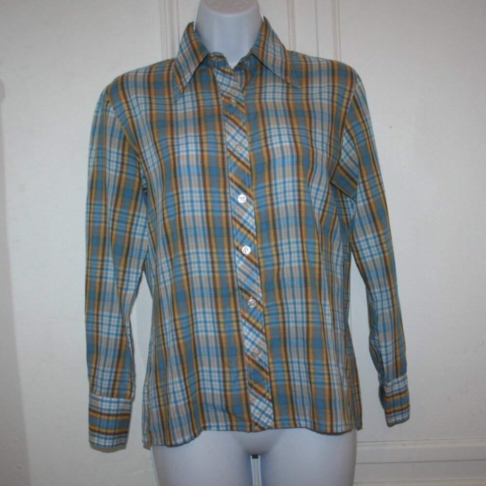 1970s Plaid Cotton Tie Up Blouse Noodle Soup Medium